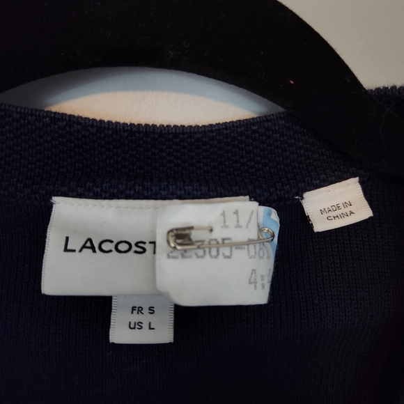 Lacoste Knit Blue Crew Neck with "LACOSTE" Graphic in Velvet - Picture 2 of 5